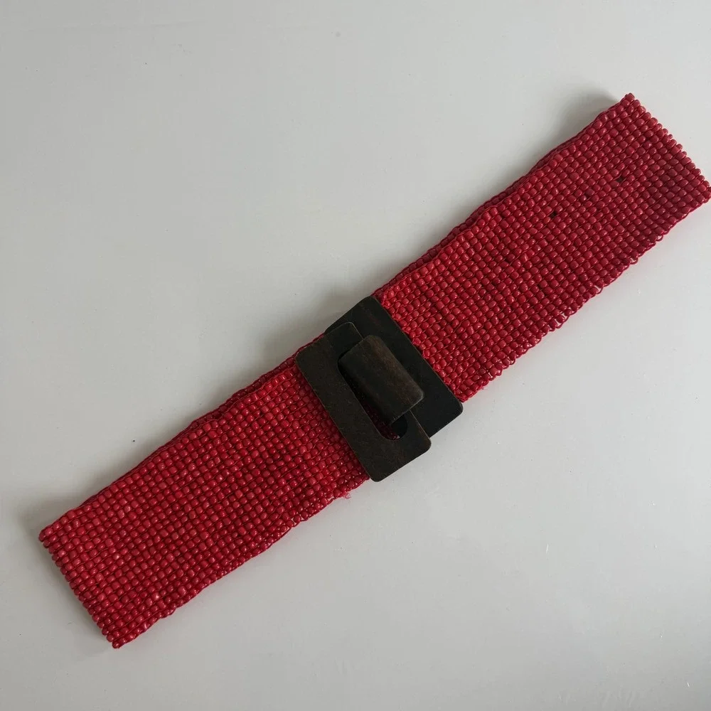 Beaded Belt with Wooden Buckle Detail‎